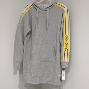 Calvin Klein Gray Hoodie Dress with Yellow Accents